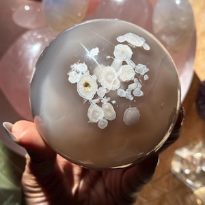 Black Flower Agate Sphere, Flower Agate, Large Flower Agate, Crystal Gifts, Spiritual Decor, Crystal Ball,