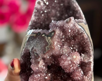 Red Amethyst Cut Base Geode, Stalactite Amethyst, Crystal Statement Piece
