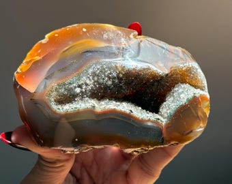 Druzy Carnelian Free Form, Orca Agate with Druzy Quartz, Small