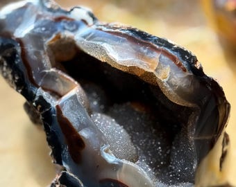 Druzy Carnelian Free Form, Orca Agate with Druzy Quartz, Crystal Decor