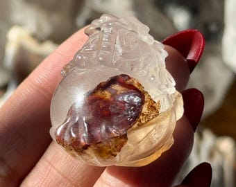 Pixiu Quartz Carving, Red Fire Quartz, Turtle Crystal, Carving,MINI