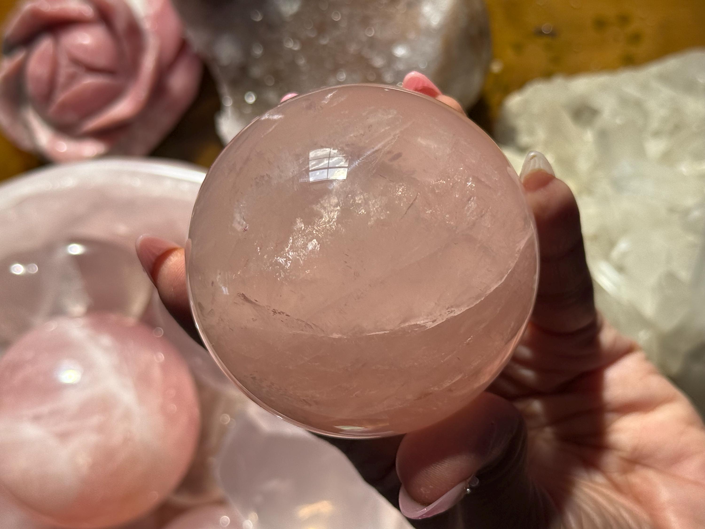 【SALE‼️70mm】　スターフラッシュ　ローズクォーツ　スフィア 虹入りスターフラッシュローズクォーツスフィア | milcrystales