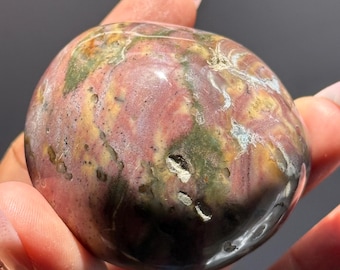 Colorful Ocean Jasper, Pink and Red Ocean Jasper Palm Stone, Crystal Healing