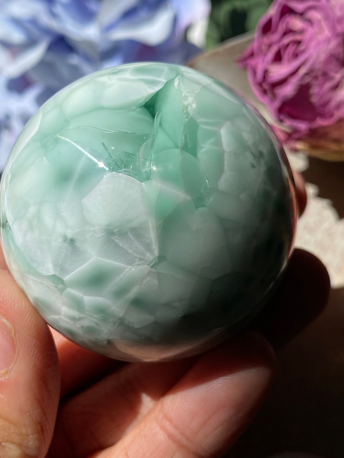 Snowflake Jade Sphere Green Alabaster Healing Crystals Etsy