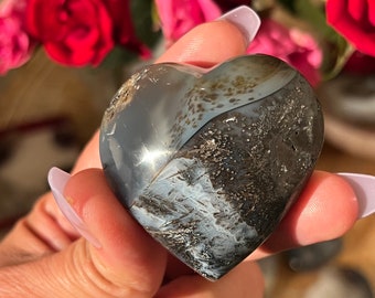 Special Dendritic Agate Heart, Milky Blue agate, Chalcedony, Dendritic Agate, Dendrite, Crystal Hearts, Crystal Gifts, Metaphysical Gifts,