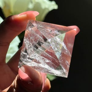 Natural Clear Quartz Pyramid: Chevron Pattern, Spiritual Home Decor