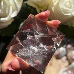 Natural Clear Quartz Pyramid: Red Hematoid Inclusion, Spiritual Decor