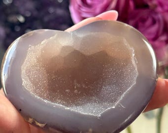 Druzy blue agate heart, Amethyst Crystal Heart, Crystal Hearts, Small