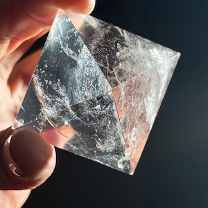 Natural Clear Quartz Pyramid: Chevron Pattern, Spiritual Decor (1.6 inch)
