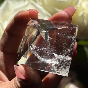 Natural Clear Quartz Pyramid: Rainbow Phantom, Spiritual Home Decor