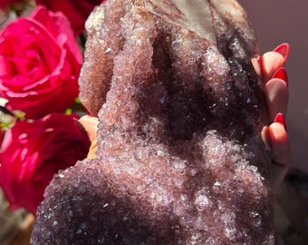 Red Amethyst Cut Base Geode, Stalactite Amethyst, Crystal Statement Piece