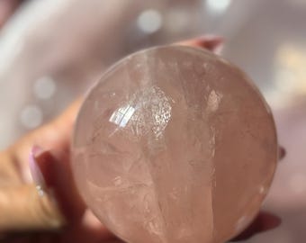 70mm】 スターフラッシュ ローズクォーツ スフィア 虹入りスター