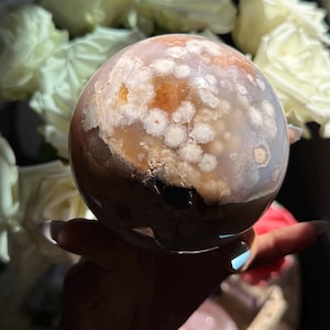 Large Flower Agate,  Pink Flower Agate Sphere, Flower Agate, Pastel Pink Flower Agate, Healing Crystals, Crystal Gifts, 2 pounds,
