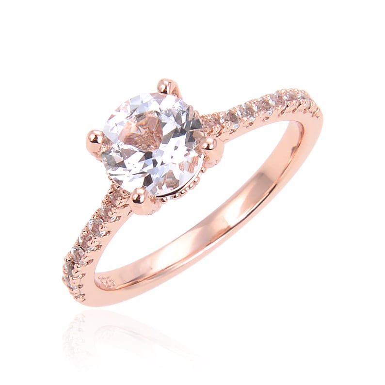 Mother/'s Day Gift Gift for Her Rose Gold Plated 925 Sterling Silver Wedding Ring Natural White Topaz Engagement Round Ring