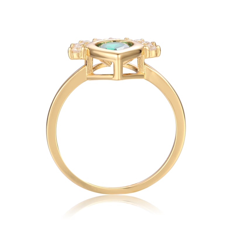 Created Emerald Tear Drop Ring with White Sapphire Sides Mother/'s Day Gift for Her Yellow Gold Plated 925 Sterling Silver Ring