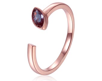 Open C Ring Created Alexandrite Ring 18K Rose Gold Plated June Birthstone Ring Dainty Ring Minimalist Open Ring Mothers Day Gift for Her