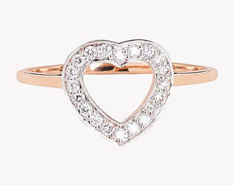 10k Rose Gold Plated Dainty Open Heart Ring Lab Grown Diamond Heart Ring Diamond Heart Gift for Her Heart Ring Gift for Mom Love Ring