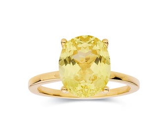 Canary Yellow Sapphire Ring Yellow Diamond Oval Solitaire Engagement Ring 18K Yellow Gold Plated Silver Proposal Ring Gift For Her