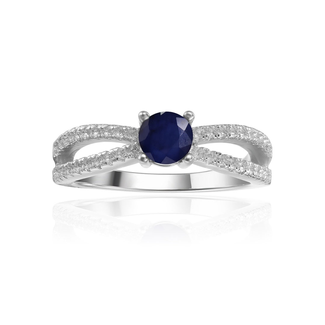 Genuine 0.40 Carat Blue and White Sapphire Engagement Ring - Etsy