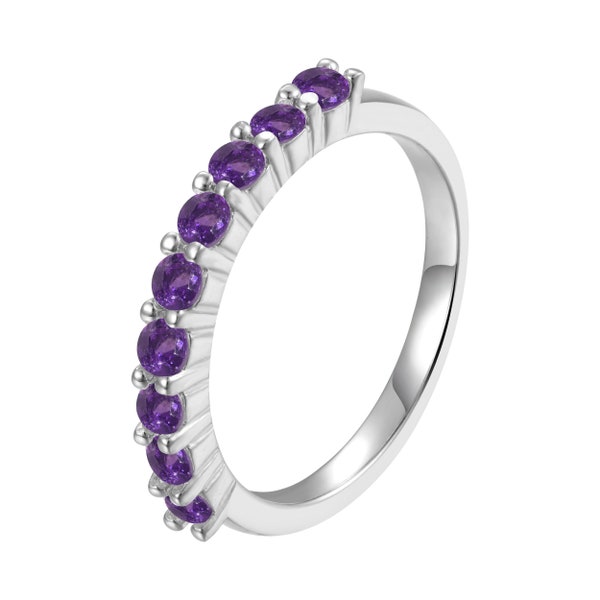 Half Eternity Amethyst Ring February Birthstone Jewelry Best Ring Gift Purple Stacking Promise Ring Mothers Day Gift for Women