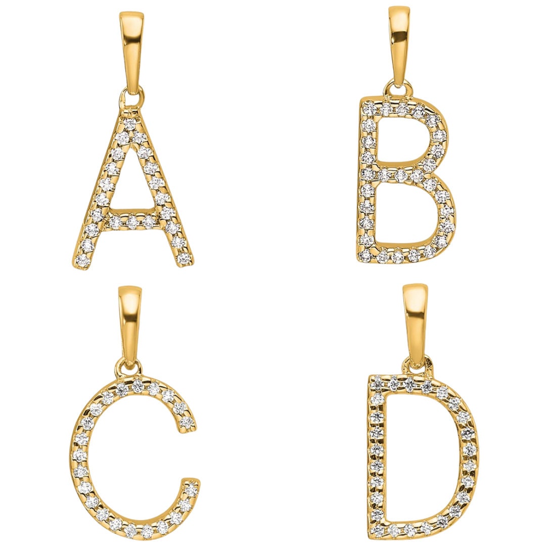 14K Yellow Gold Diamond Initials Pendants Necklace Custom Pave Diamond ...