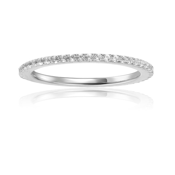 Natural White Sapphire Eternity Ring Sapphire Full Pave Ring Sterling Silver white sapphire Eternity Band Valentines Ring Gift For Women
