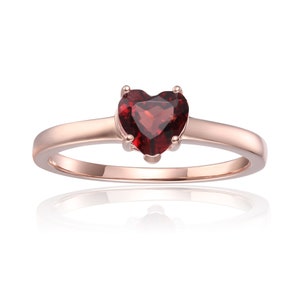 Red Heart Ring Natural Garnet Solitaire Heart Ring Gift For Her January Birthstone Gift Garnet Heart Mothers Day Gift for Mom Garnet Ring