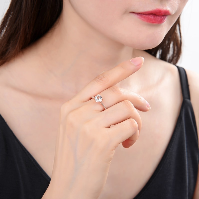 Mother/'s Day Gift Gift for Her Rose Gold Plated 925 Sterling Silver Wedding Ring Natural White Topaz Engagement Round Ring