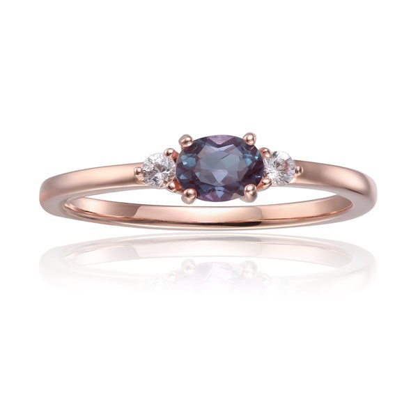 Alexandrite Ring Color Change Oval Alexandrite and Sapphire Stone Ring Alexandrite Three Stone Ring First Mothers Day Gift for Mom Grandma