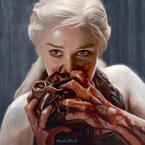 Painting Illustration Portrait Of Daenerys Targaryen From Game Of Thrones Feasting On A Heart