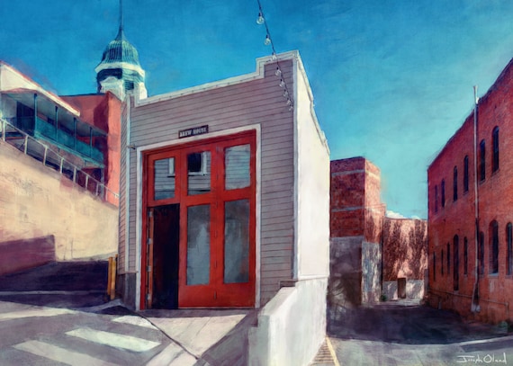 Illustrated Painting Of The Bisbee Brew House & The Bisbee Brewing Company Along The Mexico Border In Southern Arizona