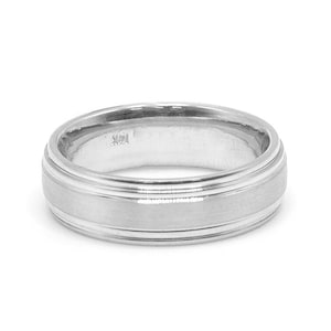 Solid 14K White Gold 7mm Double Beveled Edge Wedding Band Ring Comfort Fit Brushed Satin