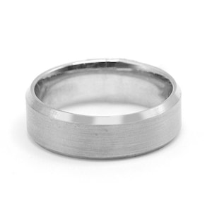 14K White Gold Brush Finish Beveled Edge, 6mm, 7mm, 8mm, 9mm  Comfort Fit Wedding Band
