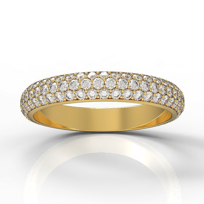 4 Mm Wide Three Row Diamond Eternity Wedding Ring 14 Karat - Etsy