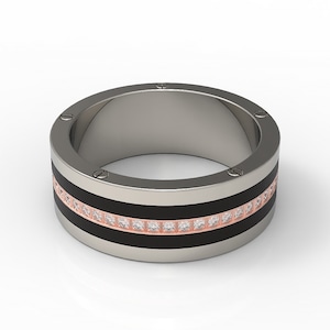 Moderne 14k deux tons or tête de vis amour bague de mariage africain noir incrustation de bois bande de mariage pave ensemble diamant vis conception bandes de mariage