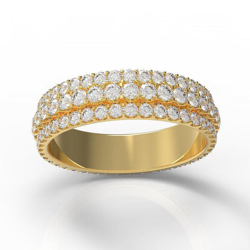 Sparkling three row diamond wedding ring 14 karat gold and | Etsy