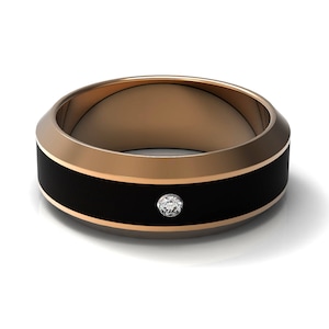 Glamorous 14 K gold wood inlay wedding band bevelled edge wooden wedding rings gold and wood wedding rings matching wood wedding bands