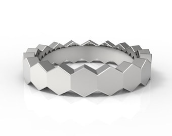 Zeshoekige honingraat stapelbare ring | Geometrische charme en veelzijdige stijl