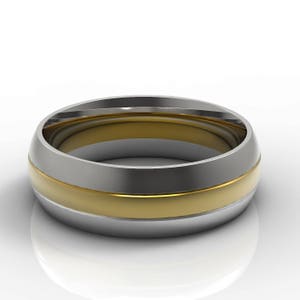 Bande de mariage en or massif 14K bicolore bande chanfreinée brillante polie anniversaire promesse alliance Alliance de mariage faite à la main écologique