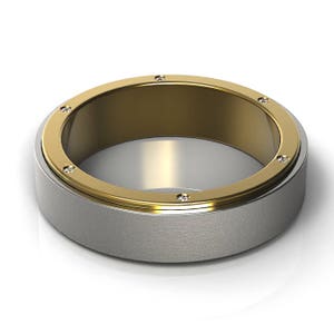 Charming double layer 14 K white and yellow gold wedding band side stones bezel setting wedding ring flat matte two tone gold wedding rings 
