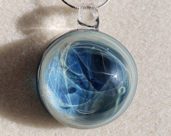 Blue Nebula Blown Glass Pendant with Sterling Silver Chain (#BN2)