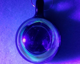 UV Reactive Blown Glass Pendant with Opal Chip and Sterling Silver Chain (#UVG1)