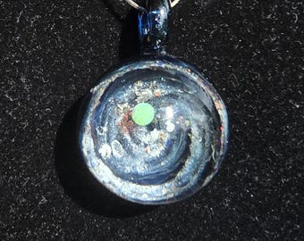 Galaxy Glow Hand Blown Pendant with Opal and Opal Chips, Sterling Silver Chain