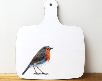 Red Robin Bird Flower Blue Glass Chopping Board Kitchen Worktop Saver Protector