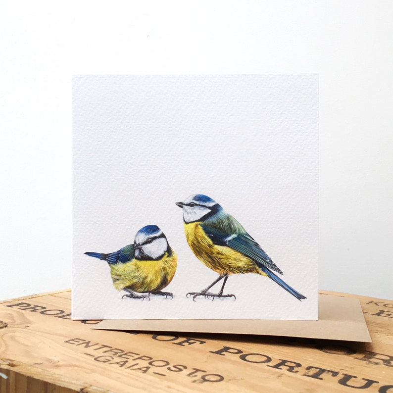 Blue Tits Greetings Card Blue Tits Card Art Card Bird Card Garden Bird Art Garden Bird Card Garden Bird Birthday Card Blank Card image 1