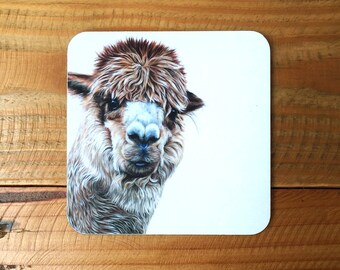 LLAMA gloss COASTER Catherine Redgate homeware kitchen gift new home house illustrated quirky white alpaca happy boho chic charming cute