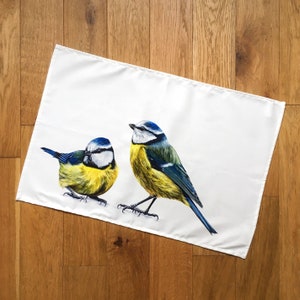 Blue Tits Tea Towel kitchen textiles homeware cotton tea towel country kitchen image 1