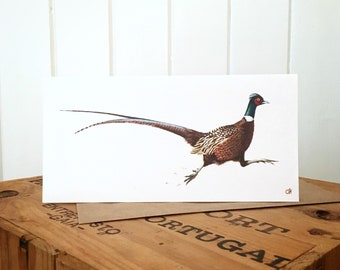 Running Pheasant Greetings Card - Pheasant Card - Original Pheasant Art - Blank Card - Pheasant Birthday Card - Game Birthday Card