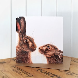 Kissing Hares Greetings Card - Hare Card - Art Card - Wildlife Card - Hare Art - Hare Birthday Card | Anniversary Card | Valentines Card