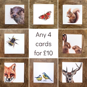 Lot de 4 cartes de voeux animaux à agencer et à assortir - 4 cartes au choix - cartes animal - cartes faune - cartes de voeux vierges